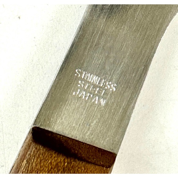 Mid Century Modern Teak Wood Handle Salad Servers Fork And Spoon Set Stainless - Picture 5 of 9